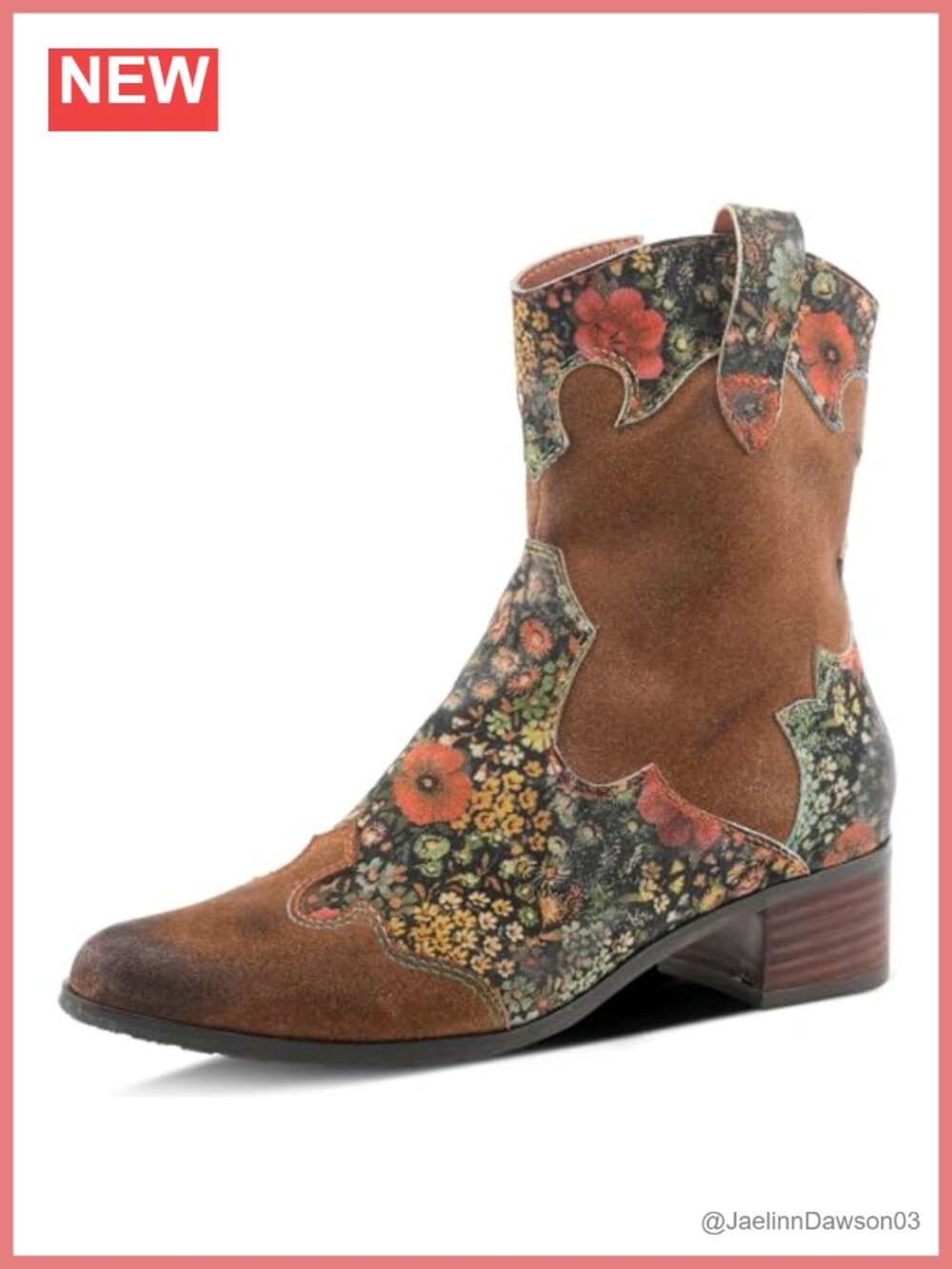 L'Artiste by Spring Step Ladyluck Western Booties Leather Ankle Boots Low Heel